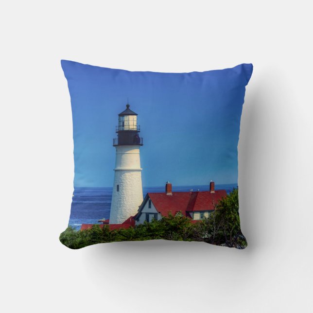 Maine Portland Head Light Photo Throw Pillow (Front)
