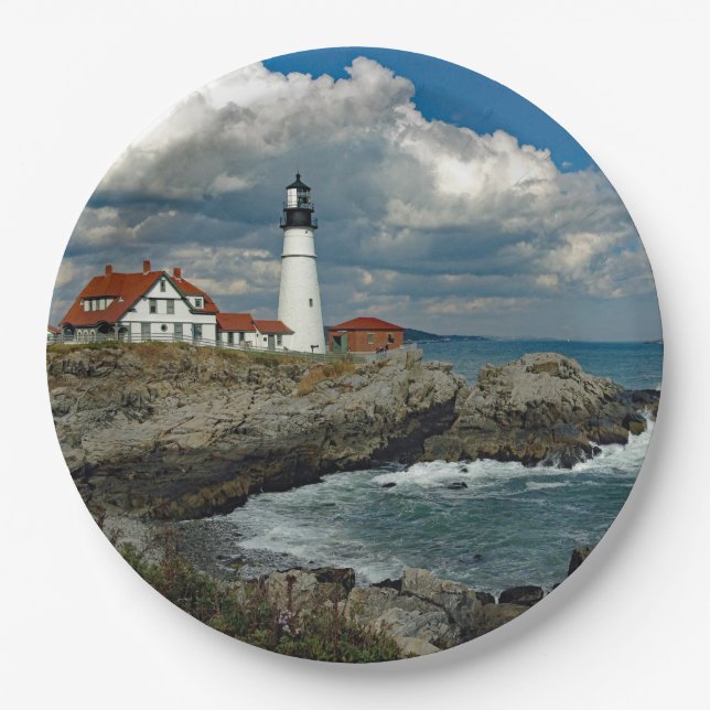 Maine Portland Head Lighthouse Photo Paper Plate (Front)