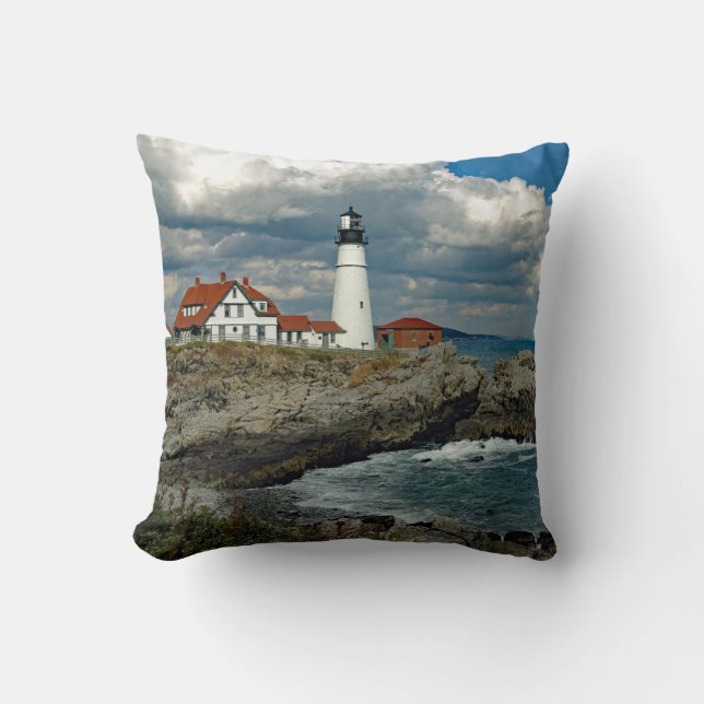 Maine Portland Head Lighthouse Photo Throw Pillow (Front)
