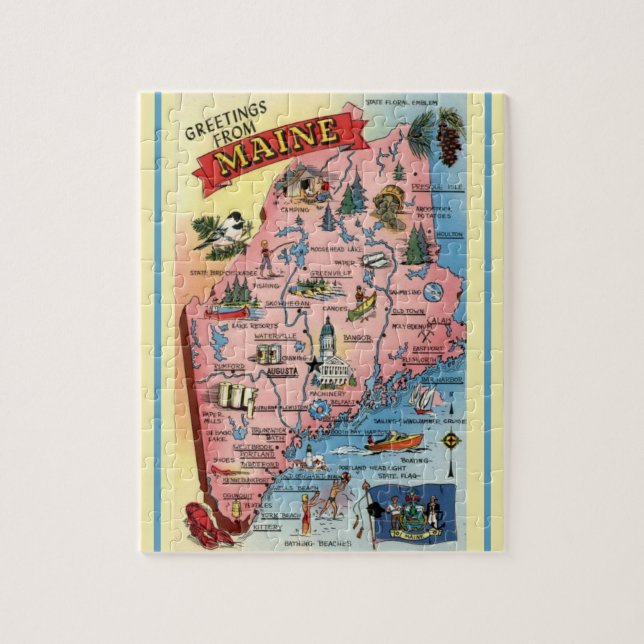 Maine Postcard Map Jigsaw Puzzle (Vertical)