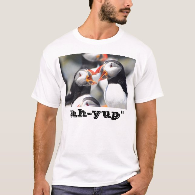 Maine Puffins "ah-yup" T-Shirt (Front)
