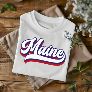 Maine Red White and Blue Vintage Script T-Shirt