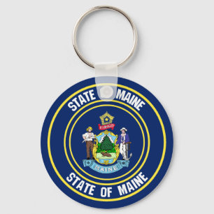 Maine Round Emblem Keychain
