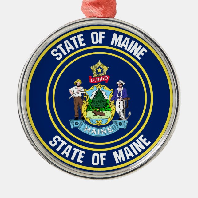 Maine Round Emblem Metal Ornament (Front)