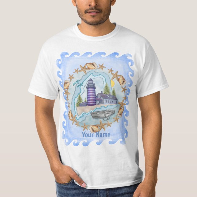 Maine Shells Lighthouse T-Shirt (Front)