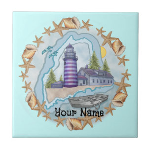 Maine Shells Lighthouse Tile