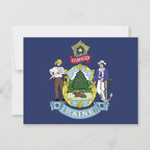 Maine State Flag Pine Tree State Seal & Moose Postcard