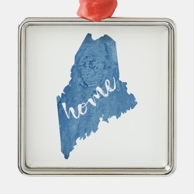 Maine State Home Wood Grain Metal Ornament (Front)
