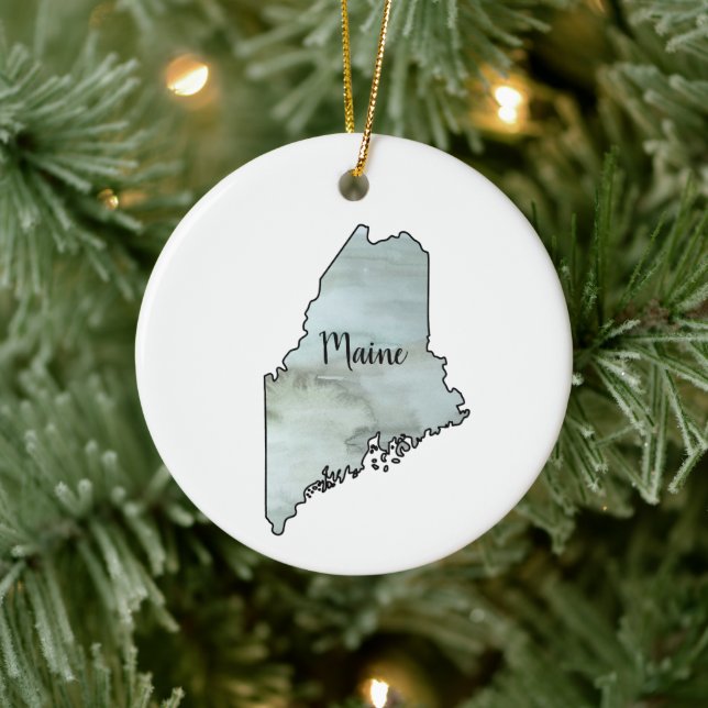 Maine State Illustration Ceramic Ornament (Tree)