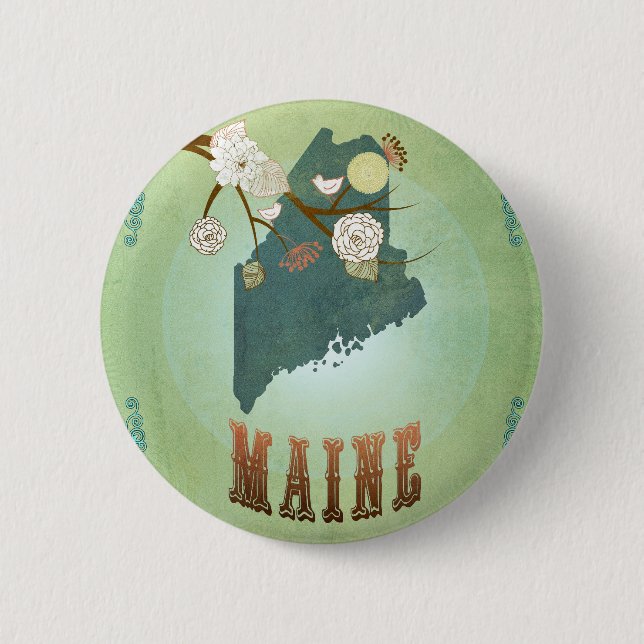 Maine State Map – Green 2 Inch Round Button (Front)