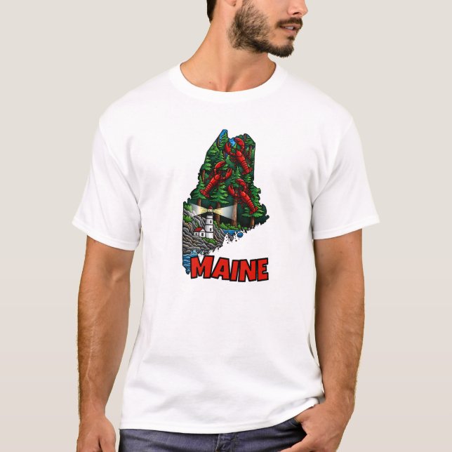 Maine State Outline Tattoo-Inspired  T-Shirt (Front)