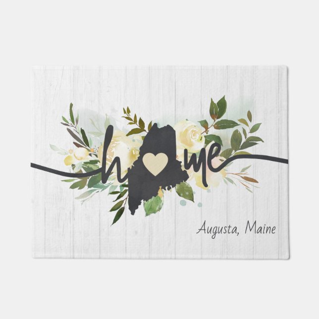 Maine State Personalized Your Home City Rustic Doormat (Front)