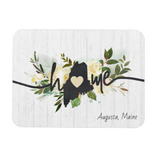 Maine State Personalized Your Home City Rustic Magnet