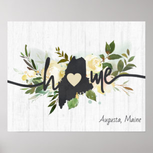 Maine State Personalized Your Home City Rustic Poster