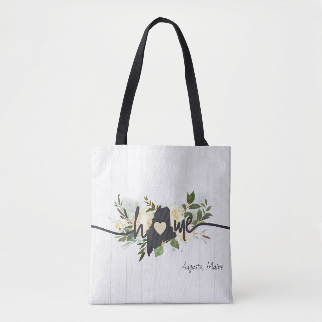 Maine State Personalized Your Home City Rustic Tote Bag (Front)