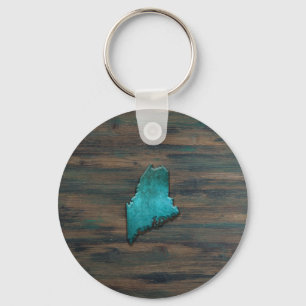 Maine State Shape Teal Keychain