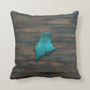 Maine State Shape Teal Throw Pillow