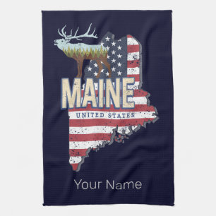 Maine State United States Map Vintage USA Souvenir Kitchen Towel