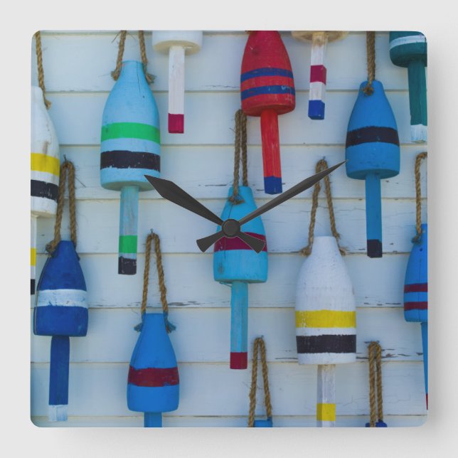 Maine, Stonington, decorative lobster buoys Square Wall Clock (Front)