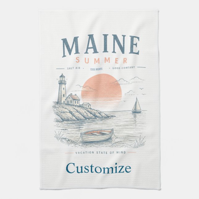 Maine  Summer Fun Thunder_Cove Kitchen Towel (Vertical)