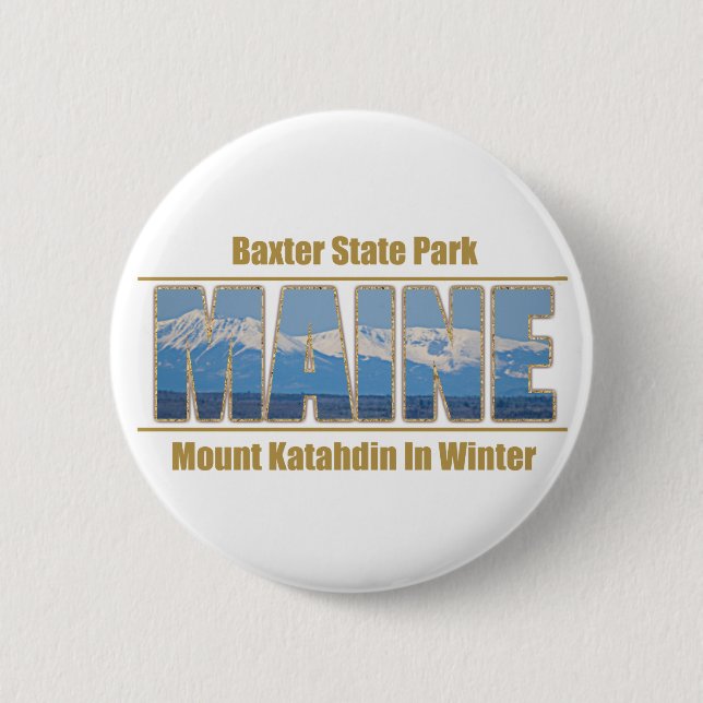 MAINE Text Image - Mount Katahdin 2 Inch Round Button (Front)