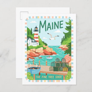 Maine the Pine Tree State USA Summer Travel Postcard
