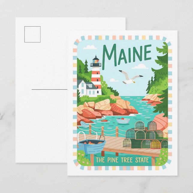 Maine the Pine Tree State USA Summer Travel Postcard (Front/Back)