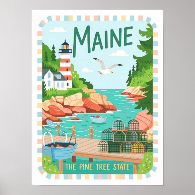 Maine the Pine Tree State USA Summer Travel Poster (Front)
