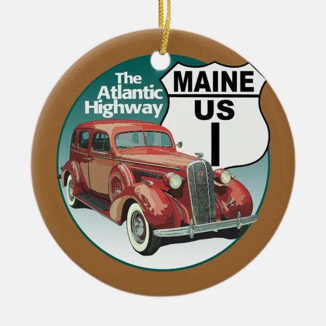 Maine US Route 1 - The Atlantic Highway Ceramic Ornament (Front)