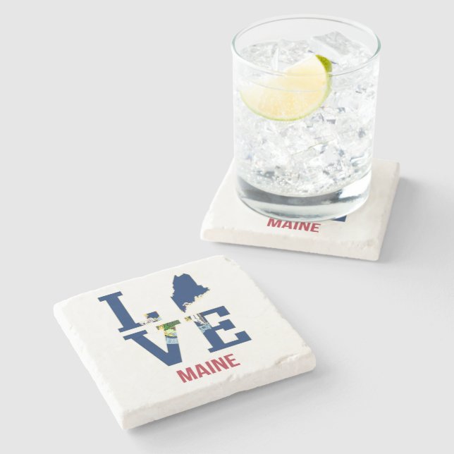 Maine US State Love Stone Coaster (Side)