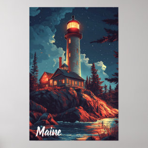 Maine USA Vintage Illustration Travel Poster