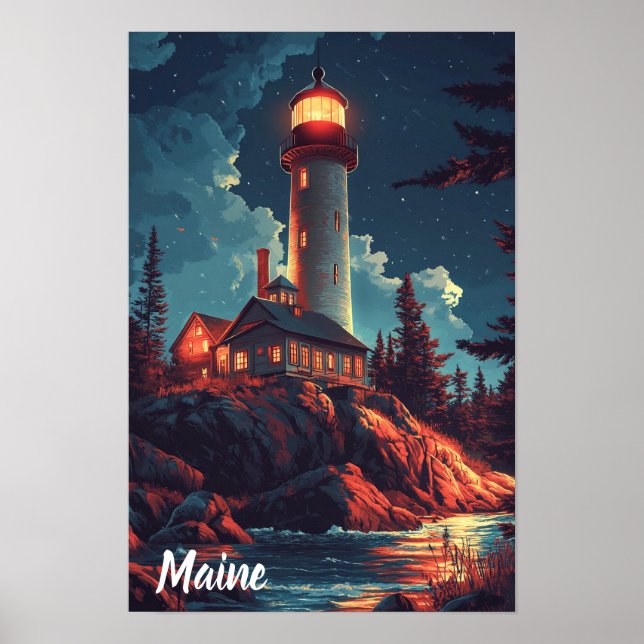 Maine USA Vintage Illustration Travel Poster (Front)