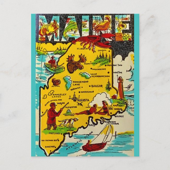 Maine Vintage Decal Postcard (Front)