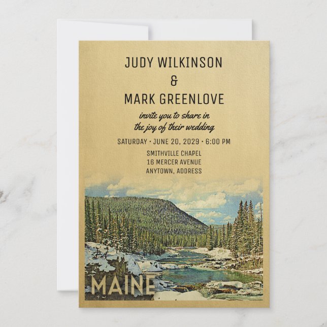 Maine Wedding Invitation Vintage Nature (Front)