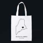 Maine Wedding Welcome Bag Map Tote with Heart<br><div class="desc">Wedding welcome gift bag featuring map graphic. Your guests will love checking into their hotel and finding this tote filled with treats awaiting them. You may position the heart to the location of your big day using the "customize further" feature.</div>