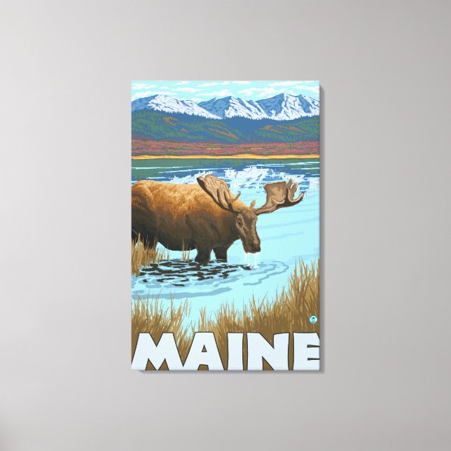 MaineMoose Drinking in Lake Canvas Print (Front)