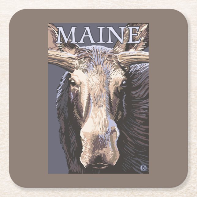 MaineMoose Up Close Square Paper Coaster (Front)