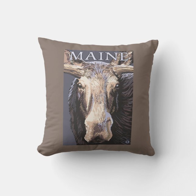 MaineMoose Up Close Throw Pillow (Front)