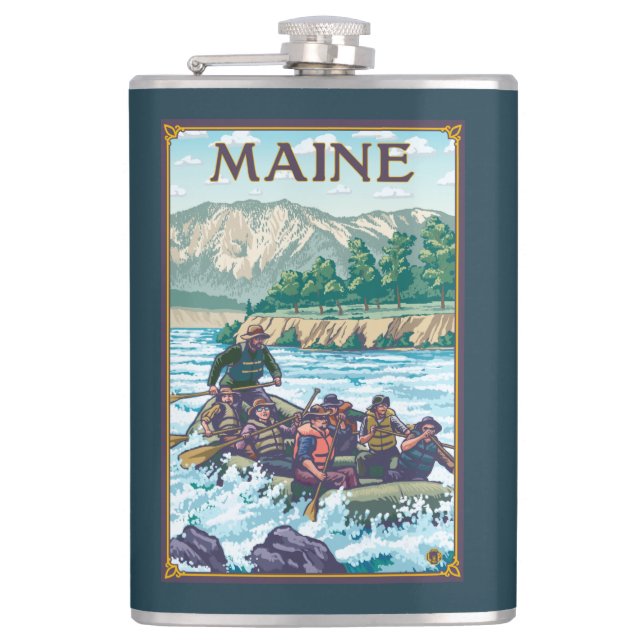 MaineRiver Rafting Scene Hip Flask (Front)
