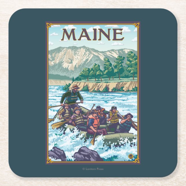 MaineRiver Rafting Scene Square Paper Coaster (Front)