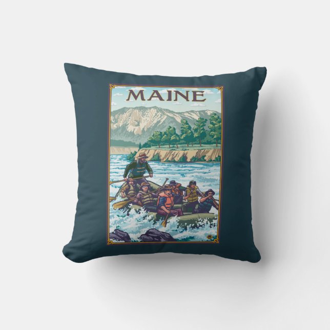 MaineRiver Rafting Scene Throw Pillow (Front)