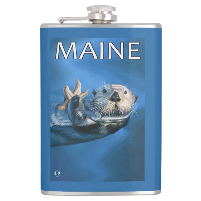 MaineSea Otter Scene Hip Flask (Front)