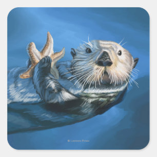 MaineSea Otter Scene Square Sticker