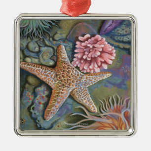 MaineTidepool Scene Metal Ornament