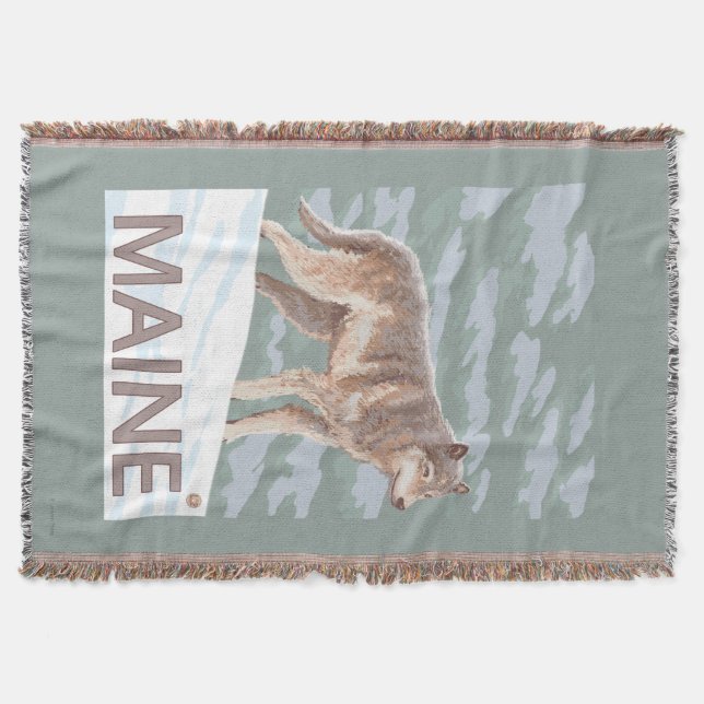 MaineWolf Scene Throw Blanket (Front)
