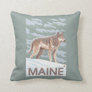 MaineWolf Scene Throw Pillow