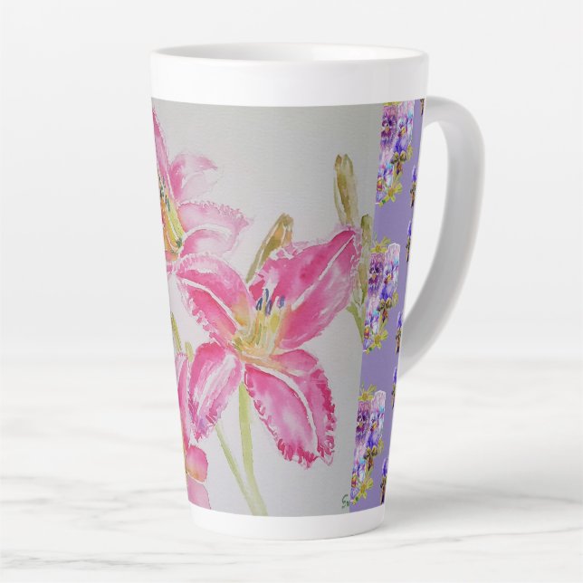 Mains Peint rose Lily Lillies floral Latte Mug (Angle droit)