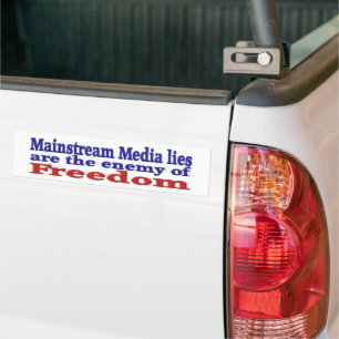 Mainstream Media Lies red blue text Bumper Sticker