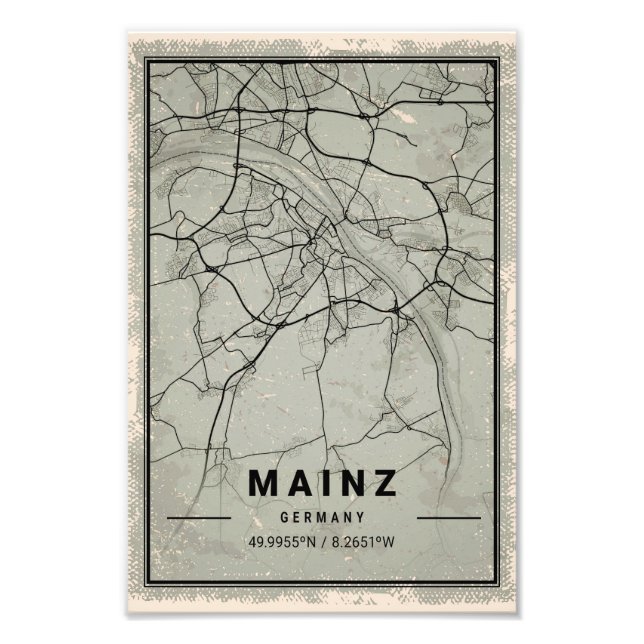 Mainz germany map print poster canvas (Devant)