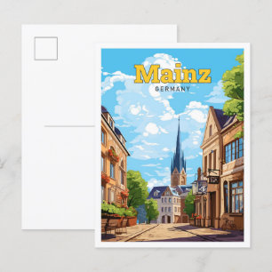 Mainz Germany Travel Vintage Illustration Postcard